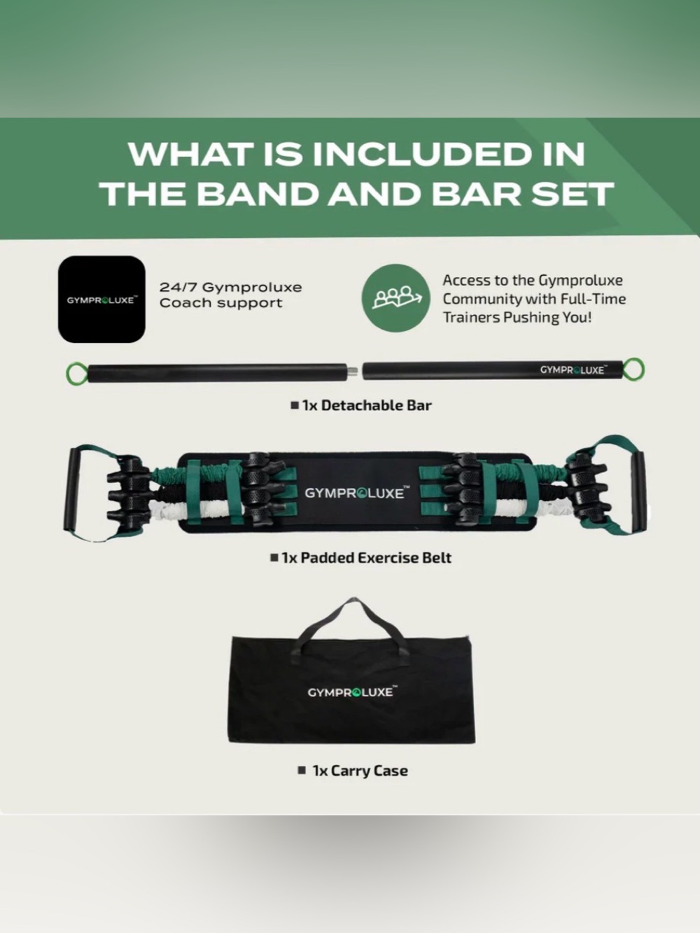 New GymProluxe Band and Bar Set 2.0 Black and Teal